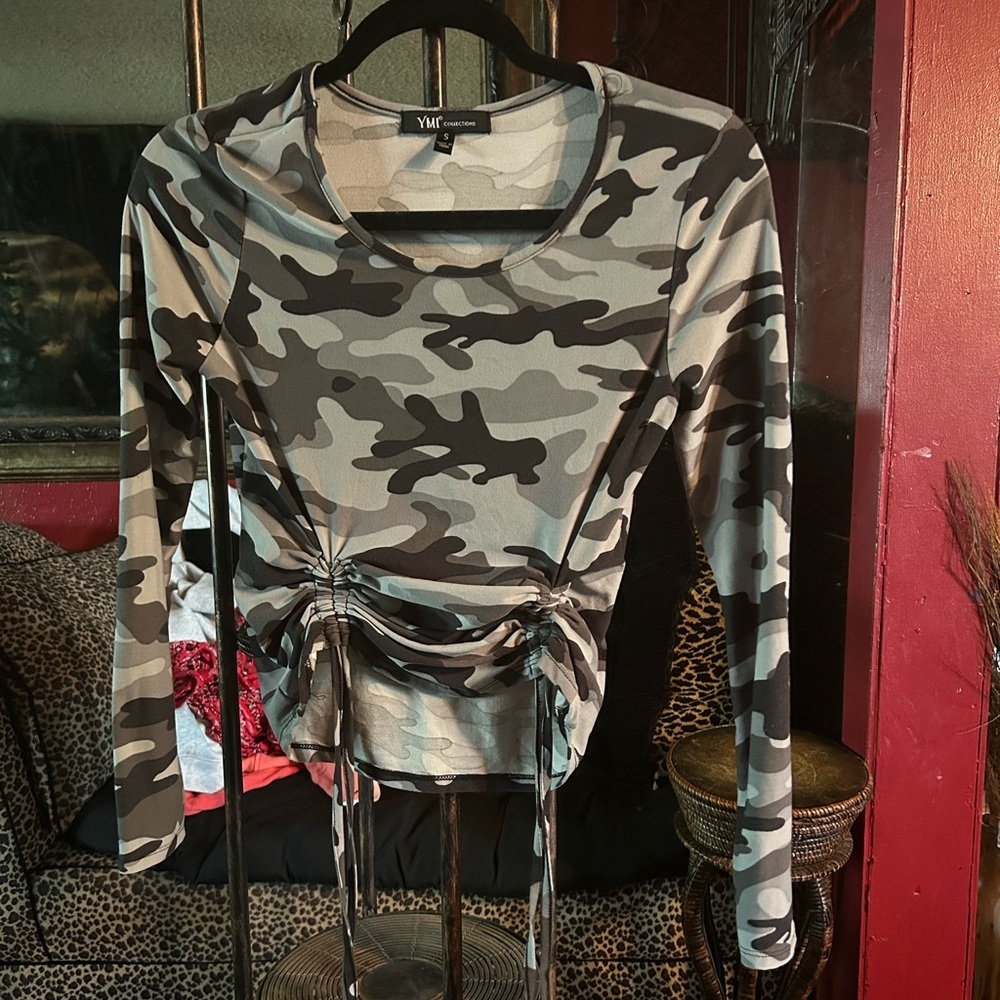 Youth girls, camouflage, drawstring, crop top